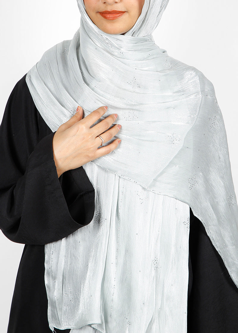 BeingMuslims Graceful Diamond Work Organza Silver Hijab
