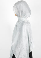 BeingMuslims Graceful Diamond Work Organza Silver Hijab