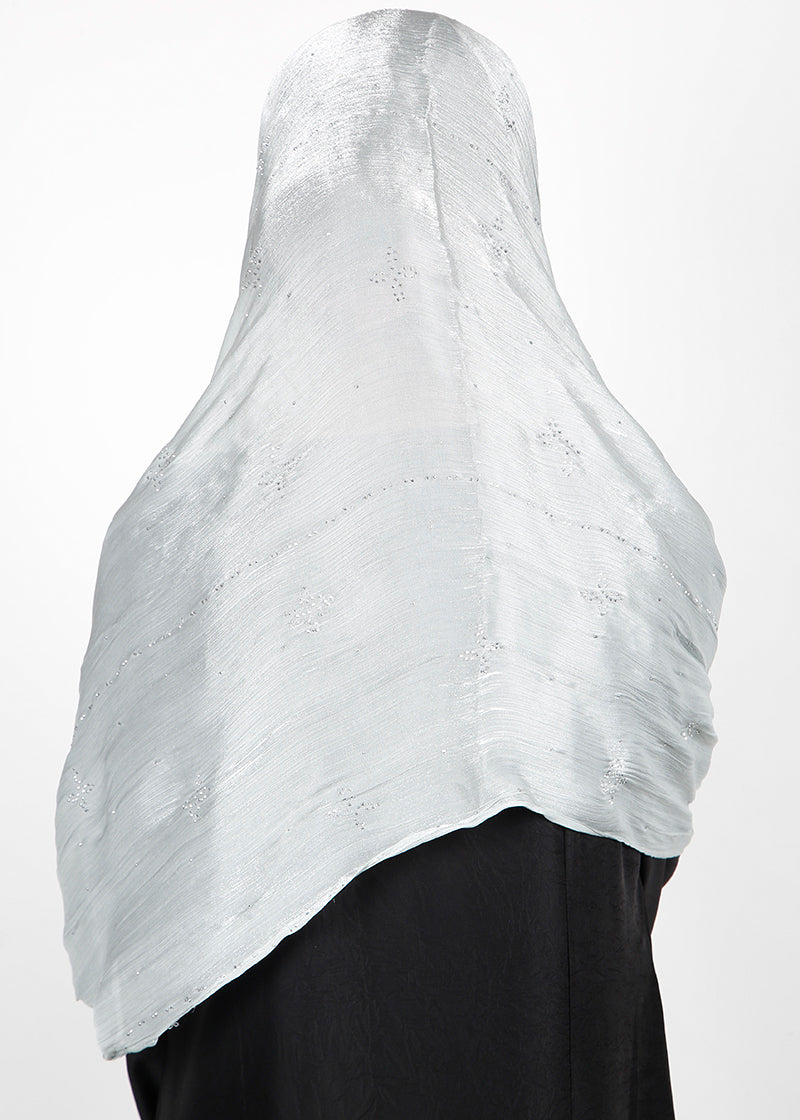 BeingMuslims Graceful Diamond Work Organza Silver Hijab