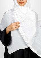 BeingMuslims Graceful Diamond Work Organza White Hijab