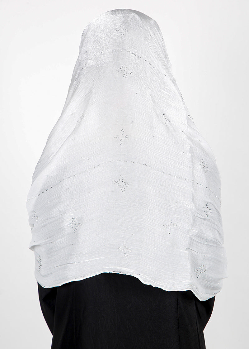 BeingMuslims Graceful Diamond Work Organza White Hijab