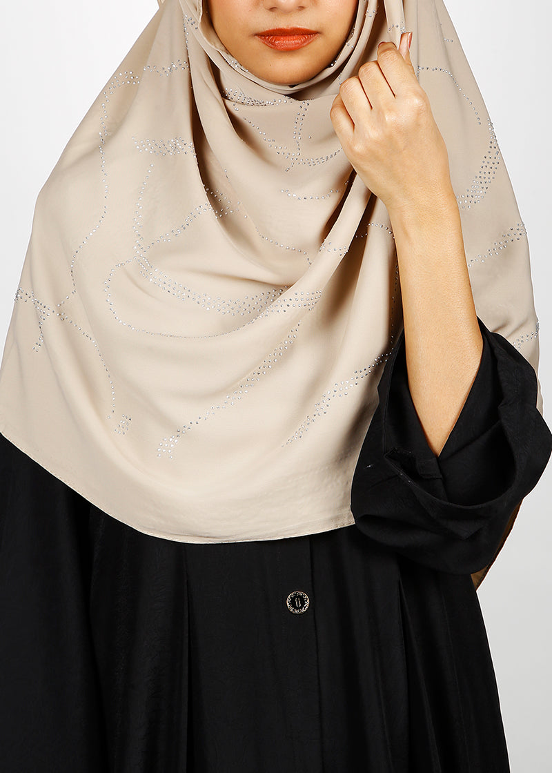 BeingMuslims Chic Diamond Work Chiffon Beige Hijab