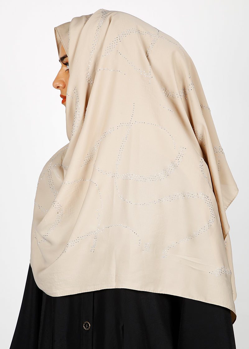 BeingMuslims Chic Diamond Work Chiffon Beige Hijab