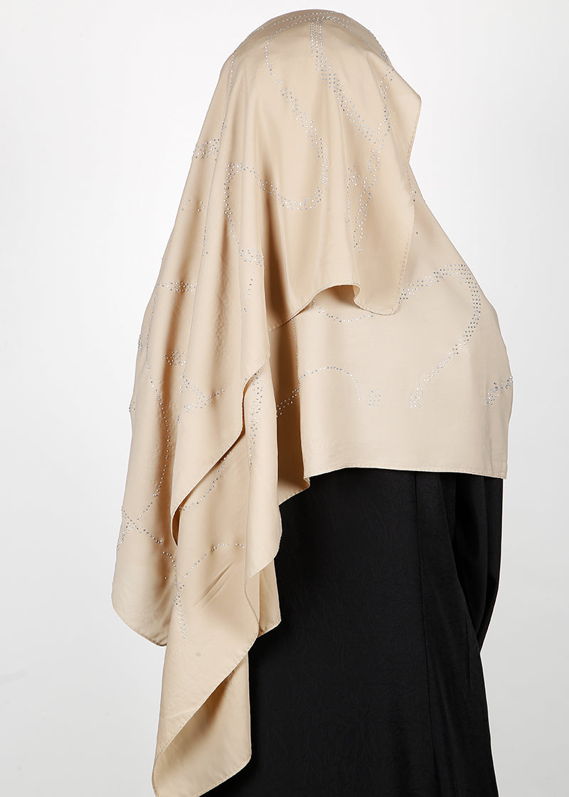 BeingMuslims Chic Diamond Work Chiffon Beige Hijab