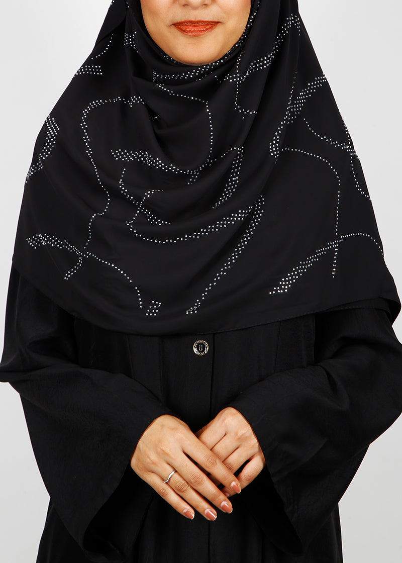 BeingMuslims Chic Diamond Work Chiffon Black Hijab