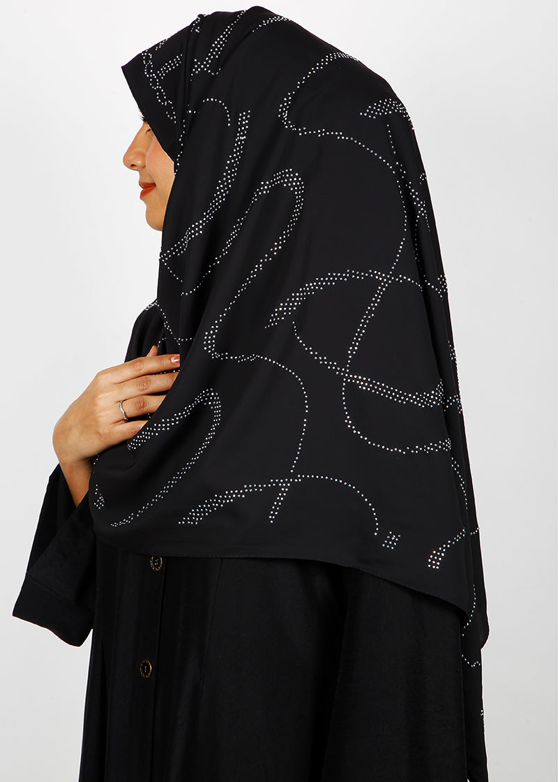 BeingMuslims Chic Diamond Work Chiffon Black Hijab
