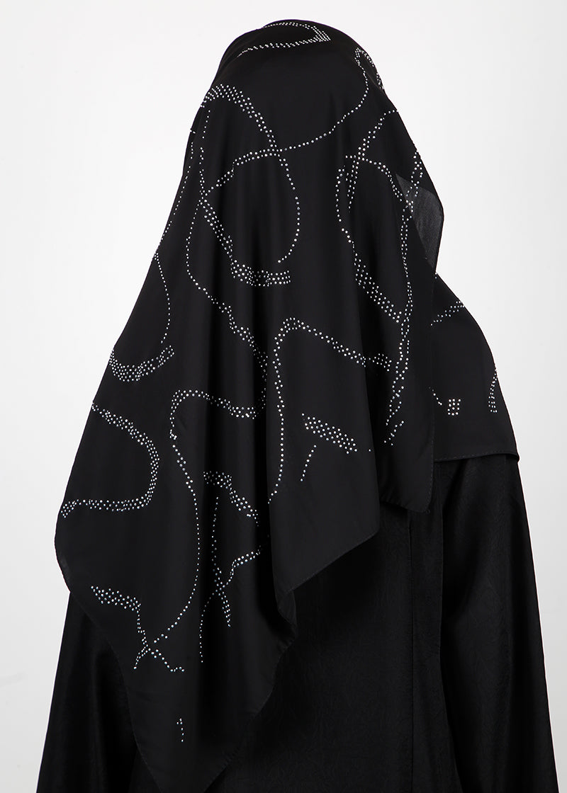 BeingMuslims Chic Diamond Work Chiffon Black Hijab