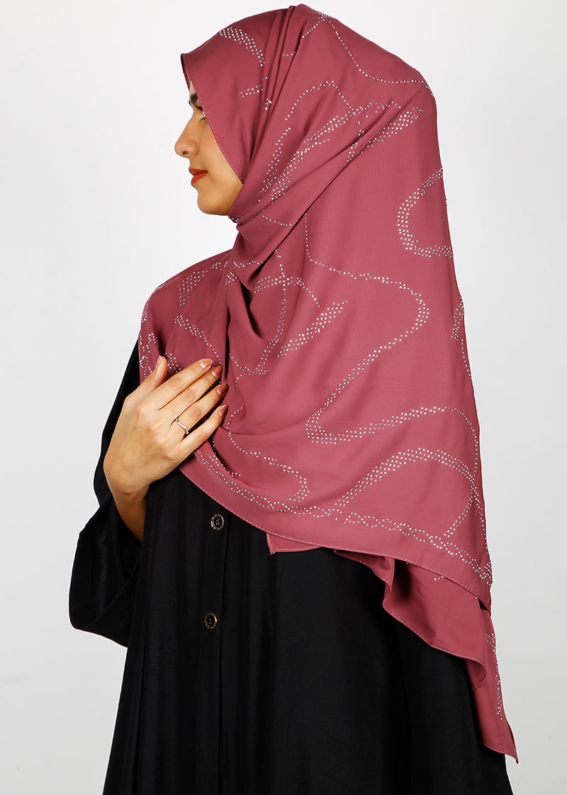 BeingMuslims Chic Diamond Work Chiffon Brick Red Hijab