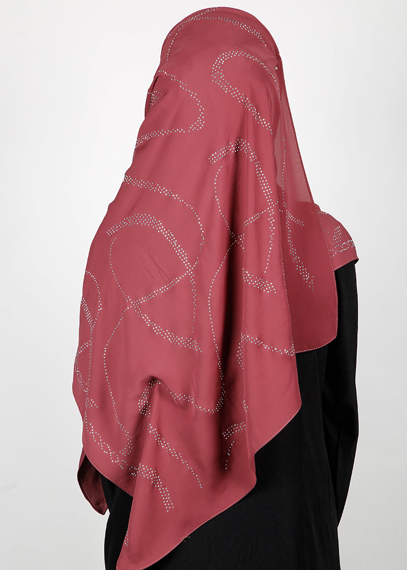 BeingMuslims Chic Diamond Work Chiffon Brick Red Hijab