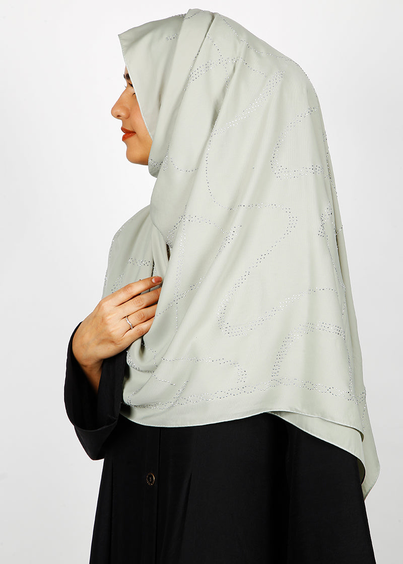 BeingMuslims Chic Diamond Work Chiffon Sea Green Hijab