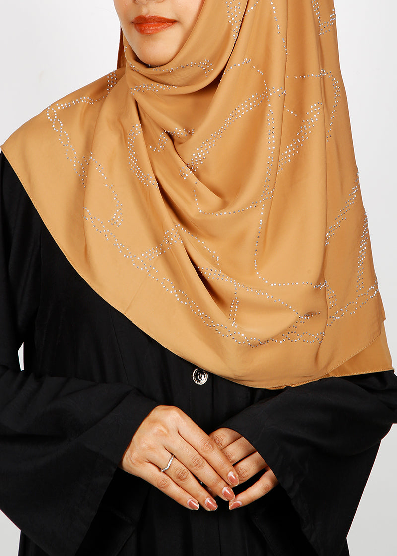 BeingMuslims Chic Diamond Work Chiffon Mustard Hijab