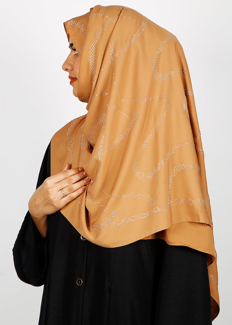 BeingMuslims Chic Diamond Work Chiffon Mustard Hijab