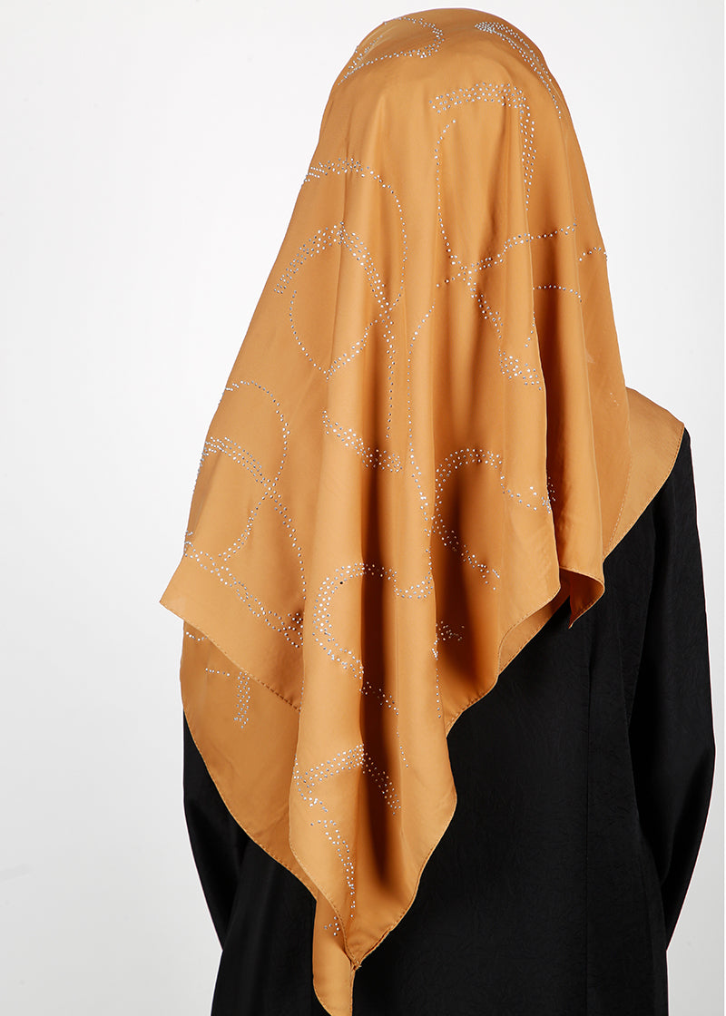 BeingMuslims Chic Diamond Work Chiffon Mustard Hijab