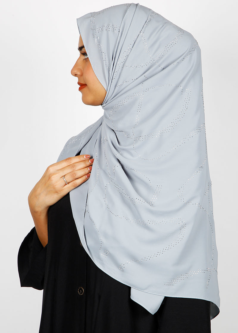 BeingMuslims Chic Diamond Work Chiffon Blue Hijab