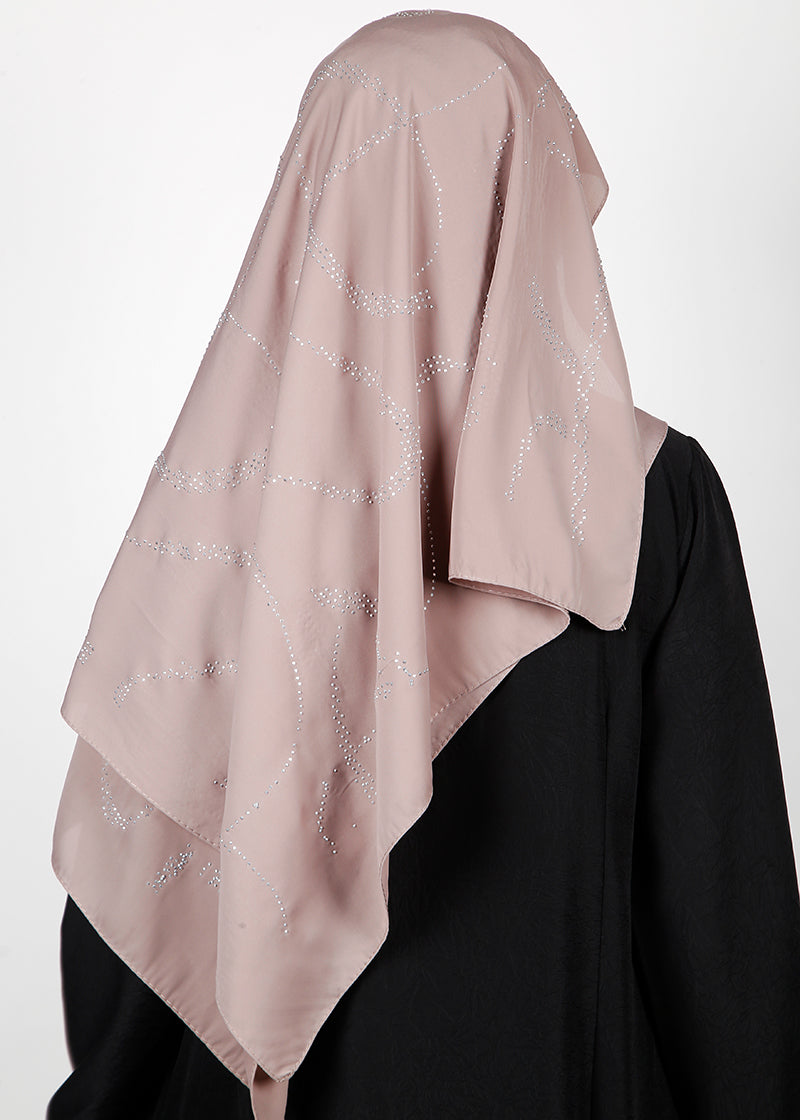 BeingMuslims Chic Diamond Work Chiffon Pale Brown Hijab