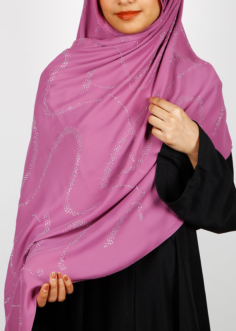 BeingMuslims Chic Diamond Work Chiffon Pinkish Purple Hijab