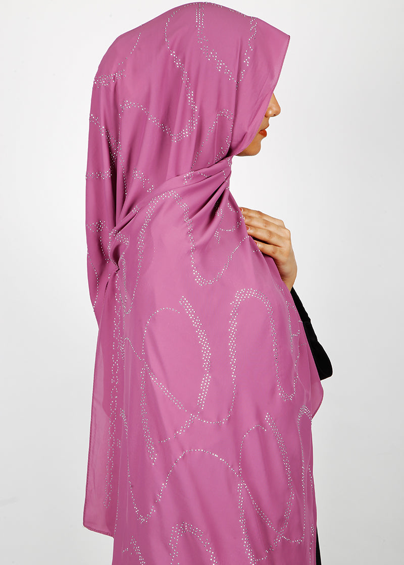 BeingMuslims Chic Diamond Work Chiffon Pinkish Purple Hijab