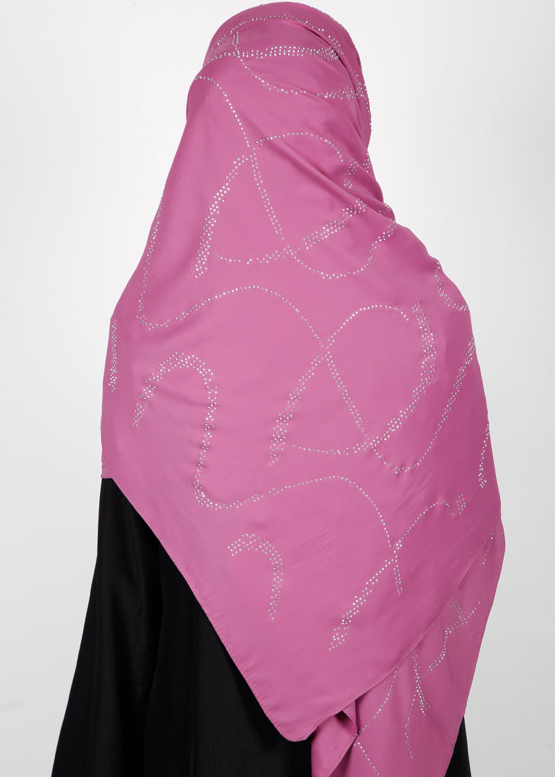BeingMuslims Chic Diamond Work Chiffon Pinkish Purple Hijab