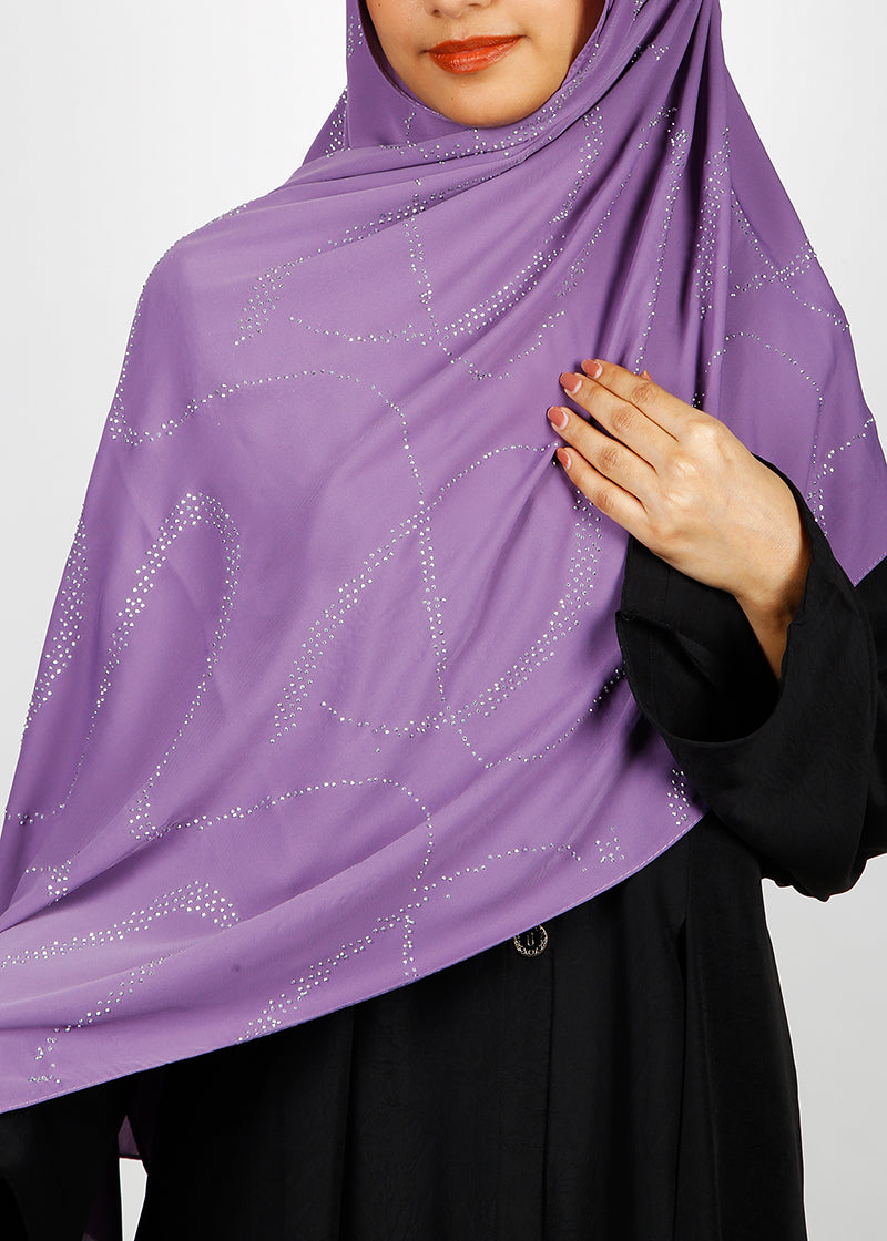 BeingMuslims Chic Diamond Work Chiffon Purple Hijab