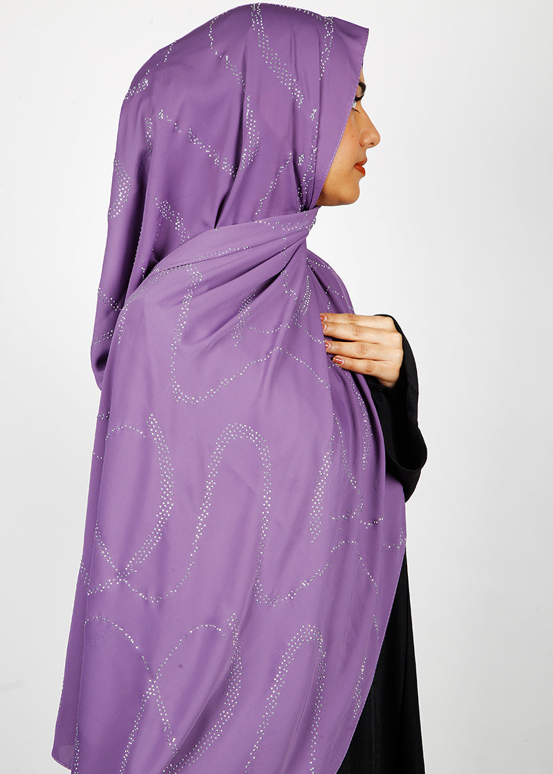 BeingMuslims Chic Diamond Work Chiffon Purple Hijab