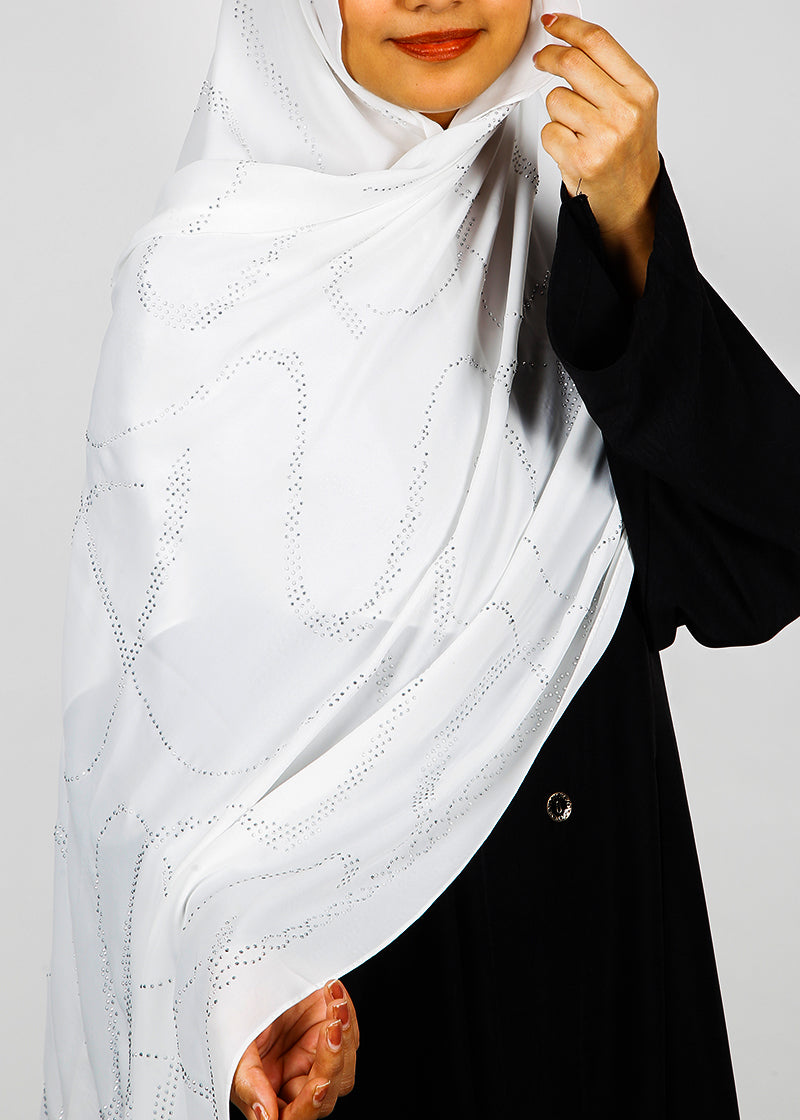 BeingMuslims Chic Diamond Work Chiffon White Hijab