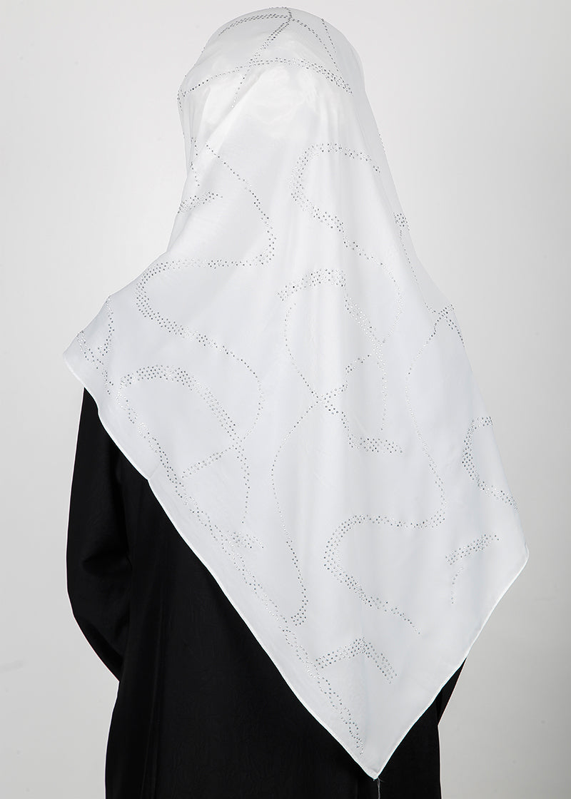 BeingMuslims Chic Diamond Work Chiffon White Hijab