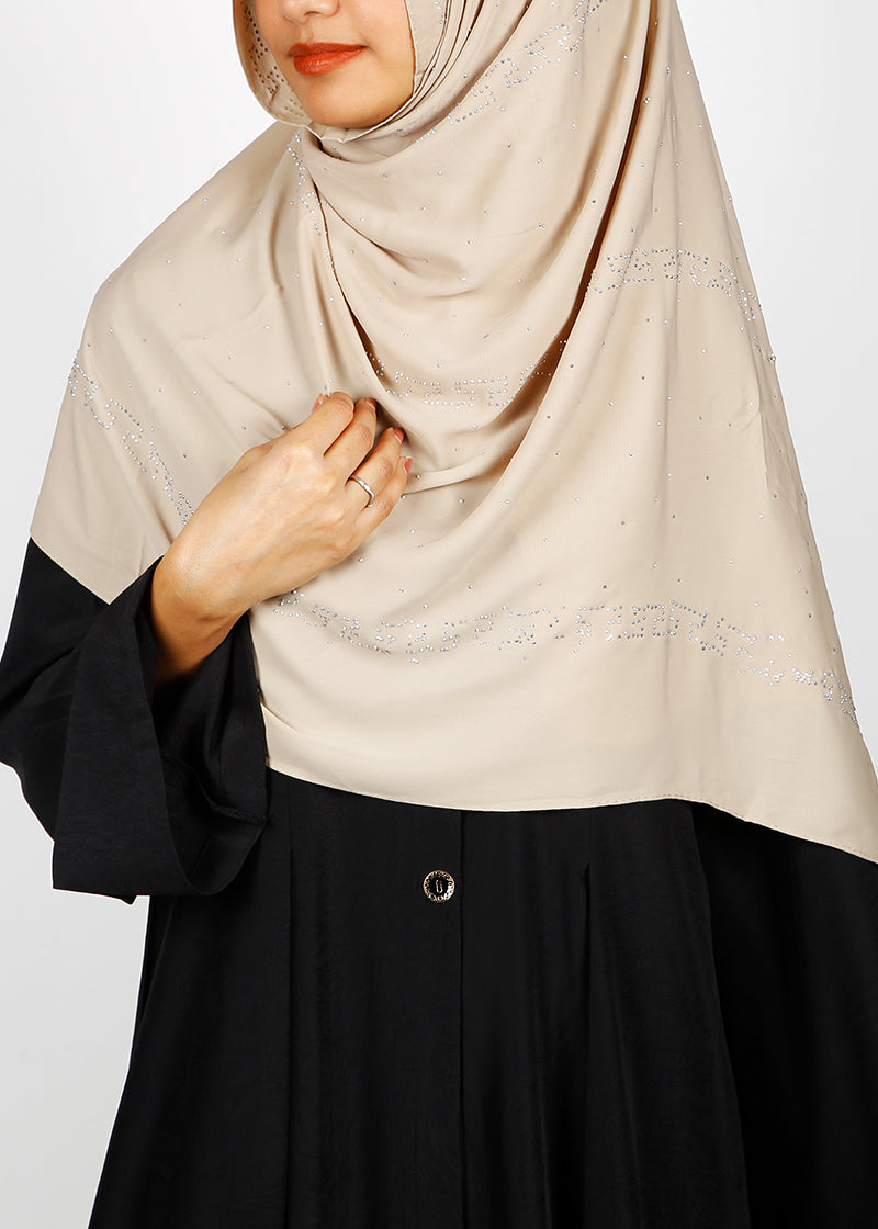 BeingMuslims Trendy Diamond Work Chiffon Almond Hijab
