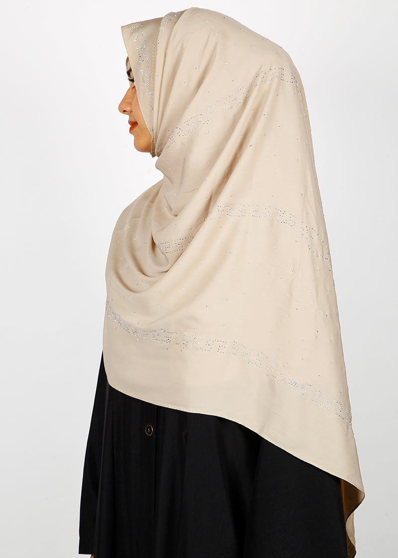 BeingMuslims Trendy Diamond Work Chiffon Almond Hijab