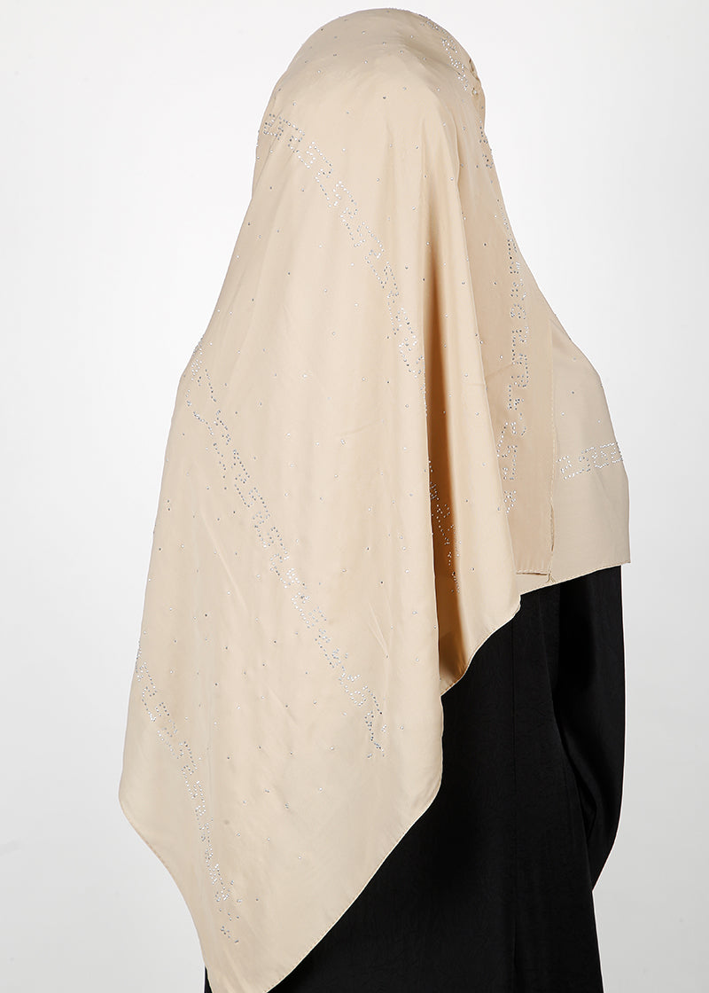 BeingMuslims Trendy Diamond Work Chiffon Almond Hijab