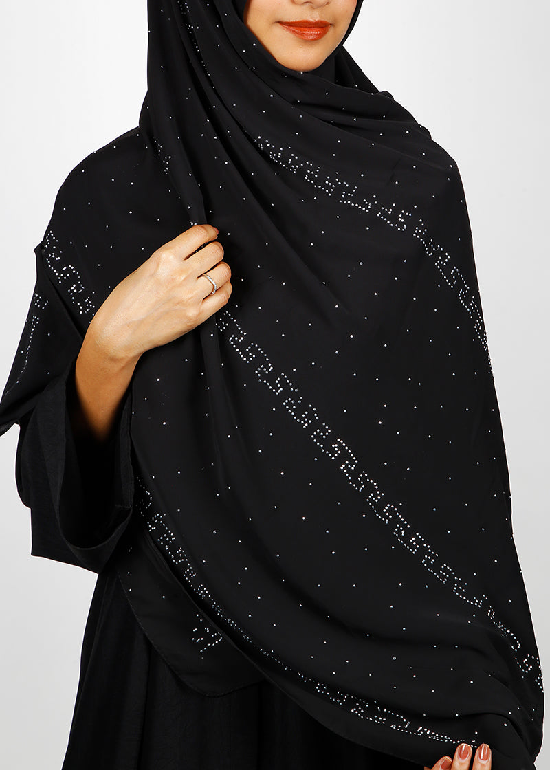 BeingMuslims Trendy Diamond Work Chiffon Black Hijab