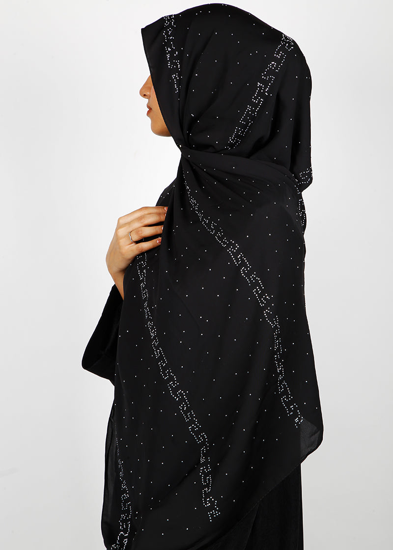 BeingMuslims Trendy Diamond Work Chiffon Black Hijab
