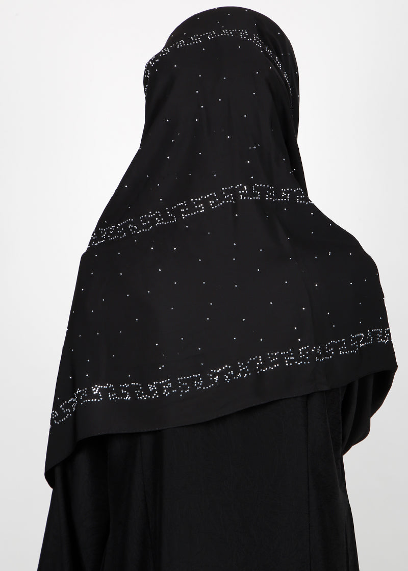 BeingMuslims Trendy Diamond Work Chiffon Black Hijab