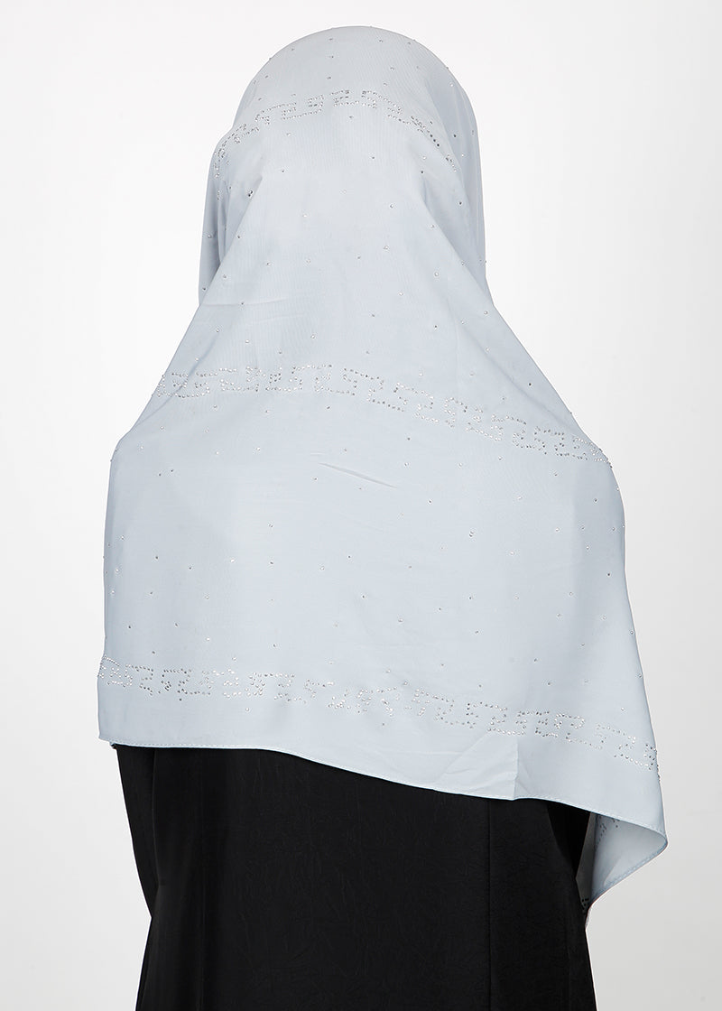 BeingMuslims Trendy Diamond Work Chiffon Ice Blue Hijab