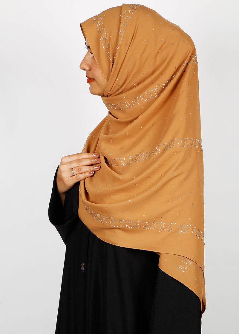 BeingMuslims Trendy Diamond Work Chiffon Mustard Hijab