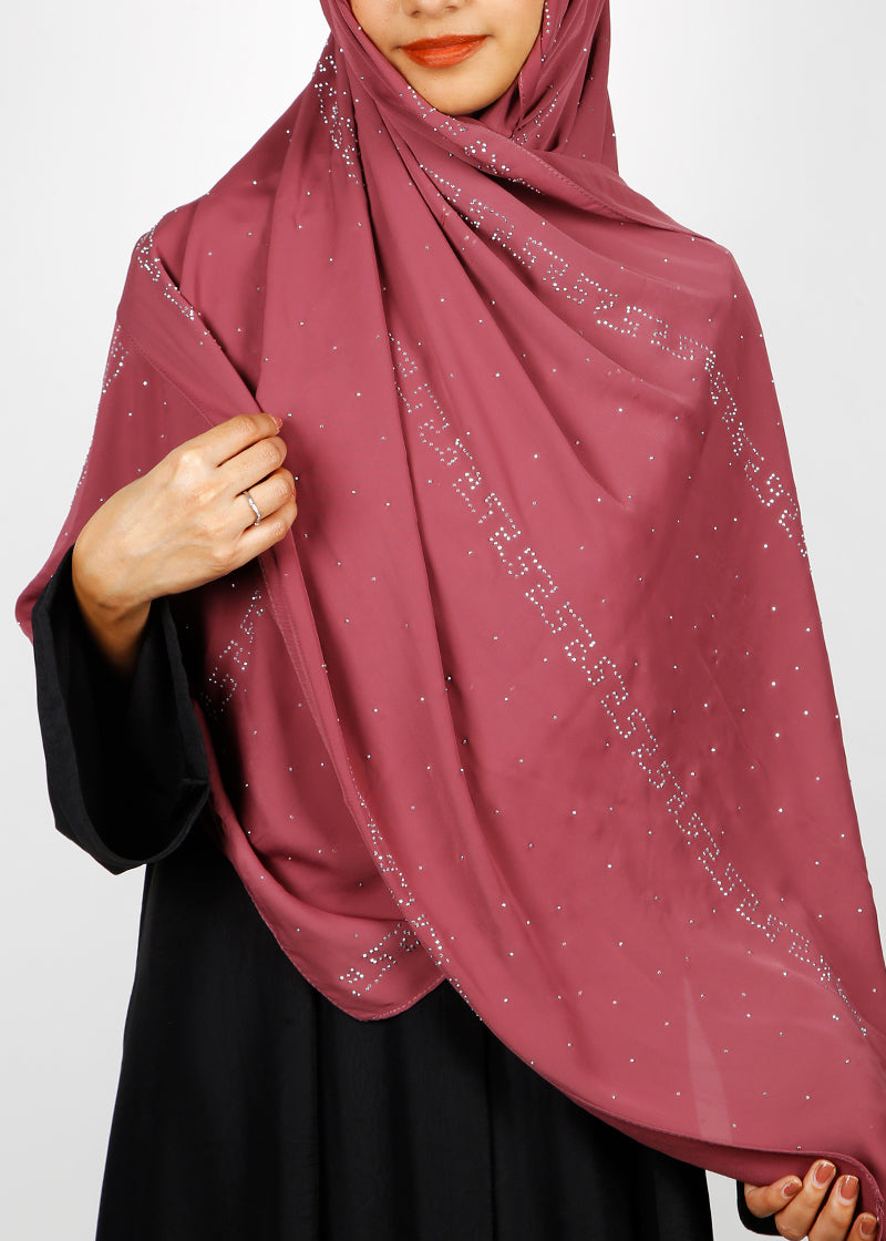 BeingMuslims Trendy Diamond Work Chiffon Rust Hijab