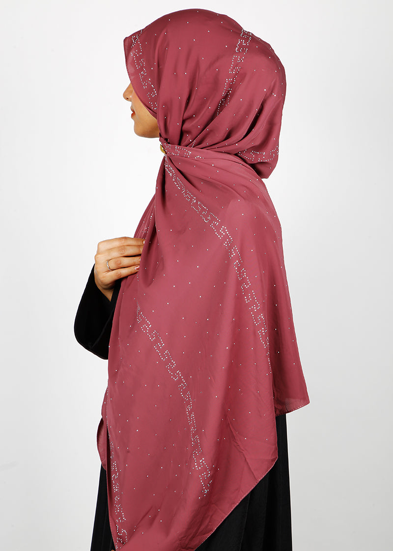 BeingMuslims Trendy Diamond Work Chiffon Rust Hijab