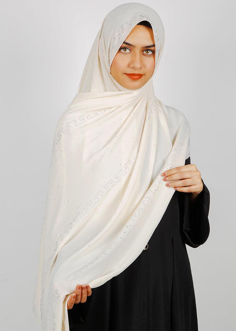 BeingMuslims Trendy Diamond Work Chiffon Off white Hijab