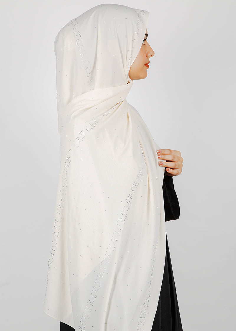 BeingMuslims Trendy Diamond Work Chiffon Off white Hijab