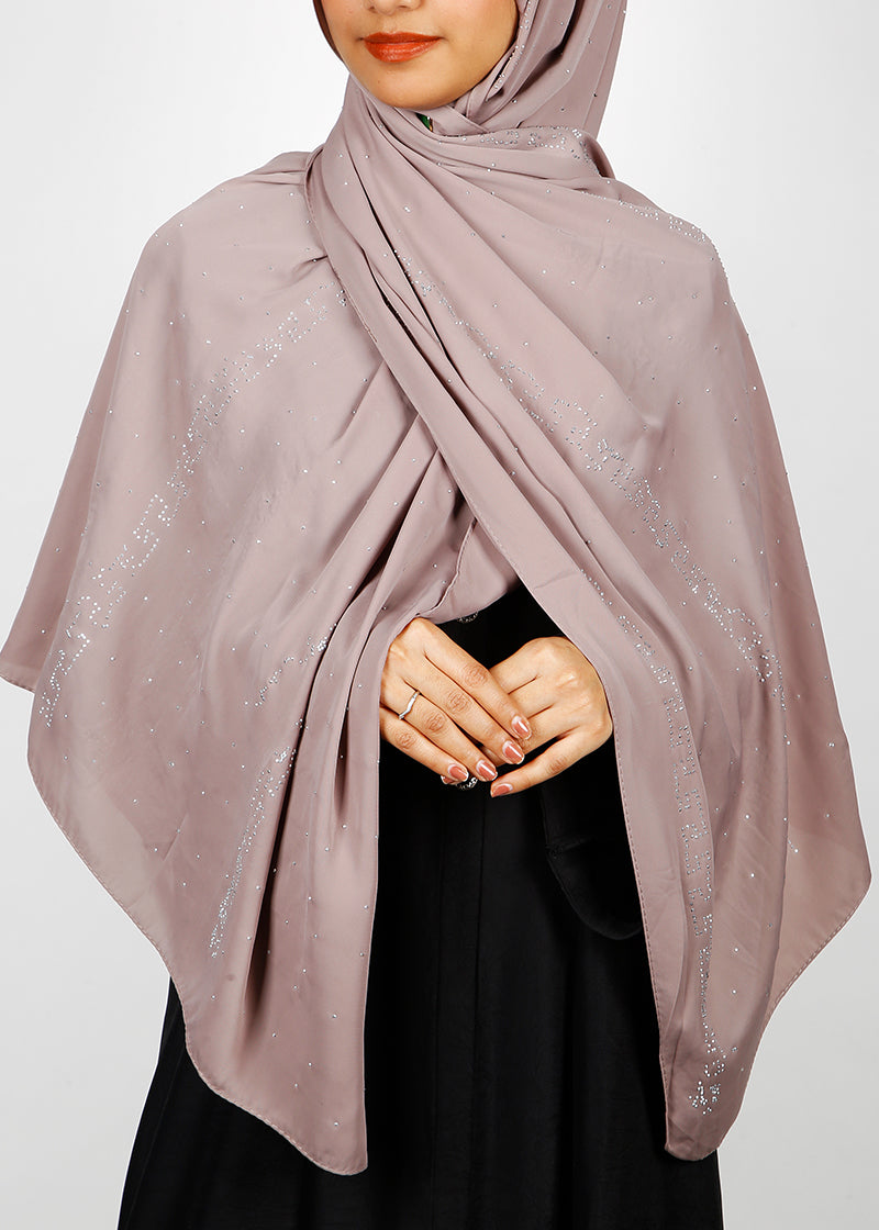 BeingMuslims Trendy Diamond Work Chiffon Taupe Hijab