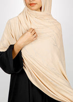 BeingMuslims Elegant Diamond Work Jersey Almond Hijab