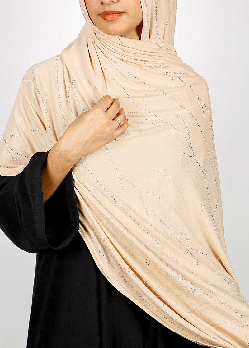 BeingMuslims Elegant Diamond Work Jersey Almond Hijab