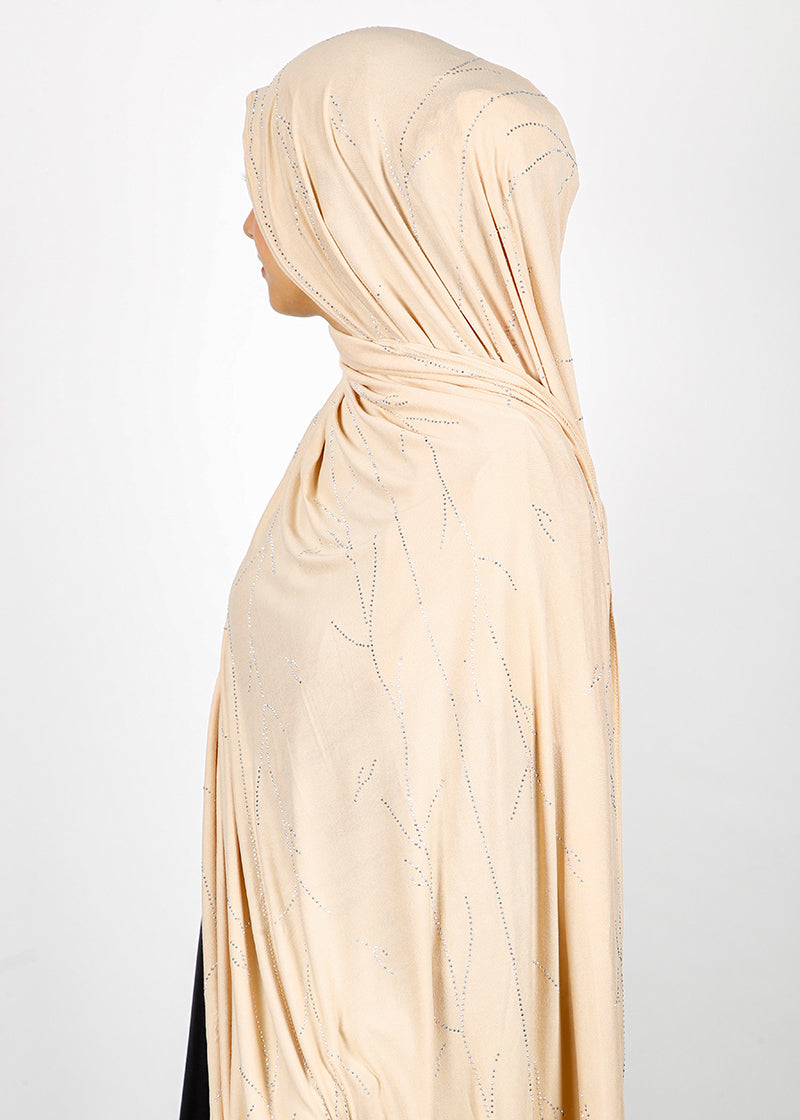 BeingMuslims Elegant Diamond Work Jersey Almond Hijab