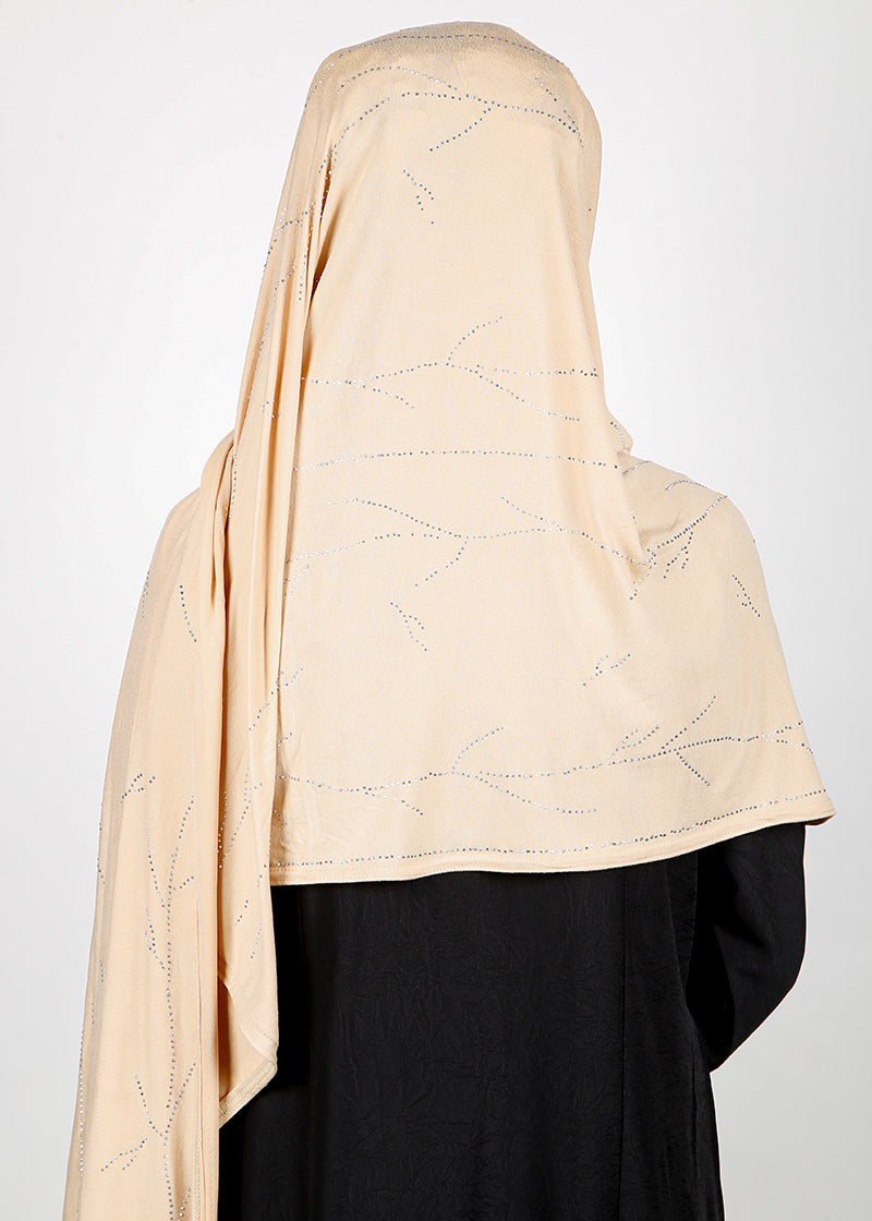 BeingMuslims Elegant Diamond Work Jersey Almond Hijab