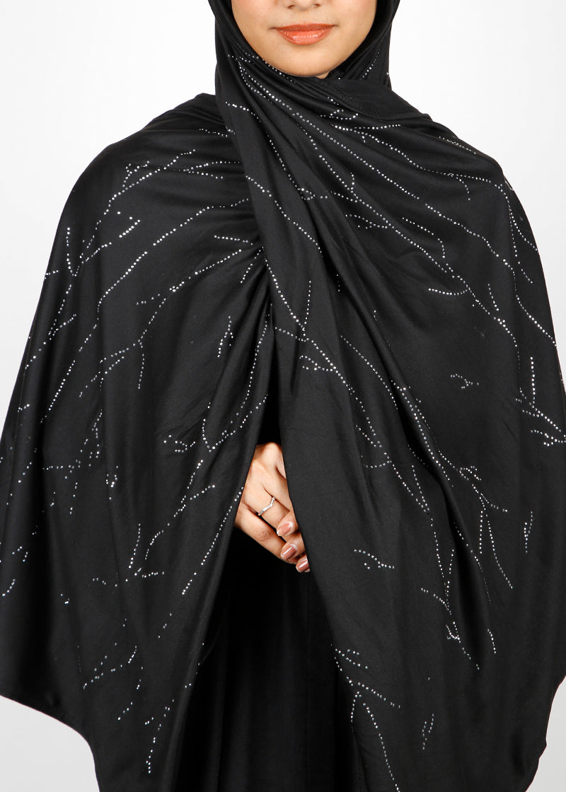 BeingMuslims Elegant Diamond Work Jersey Black Hijab