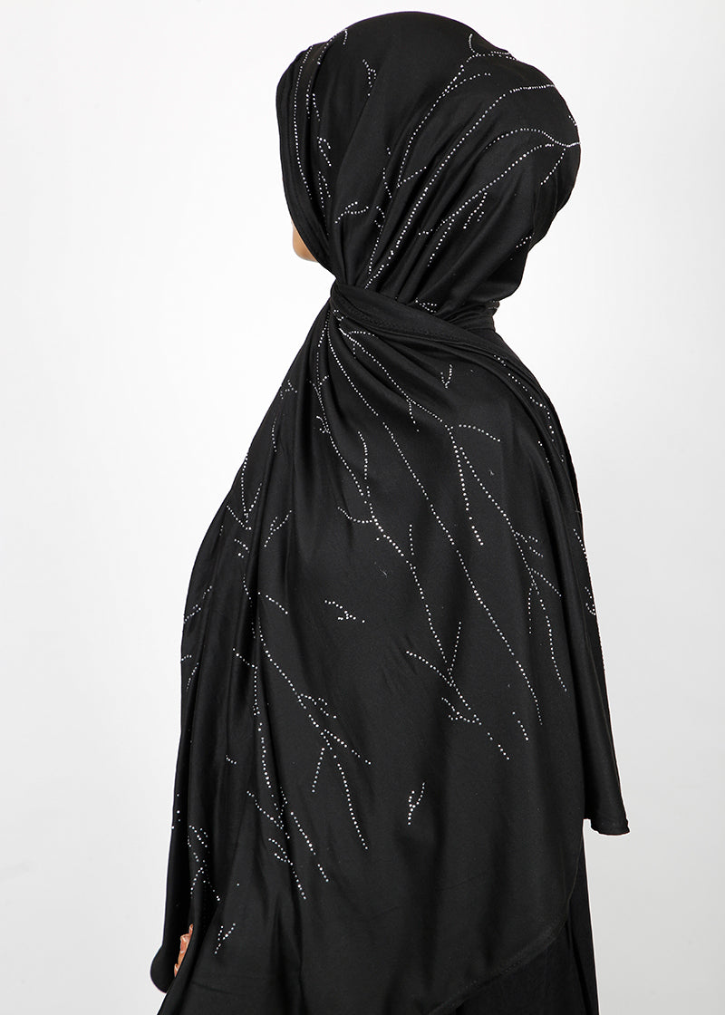 BeingMuslims Elegant Diamond Work Jersey Black Hijab