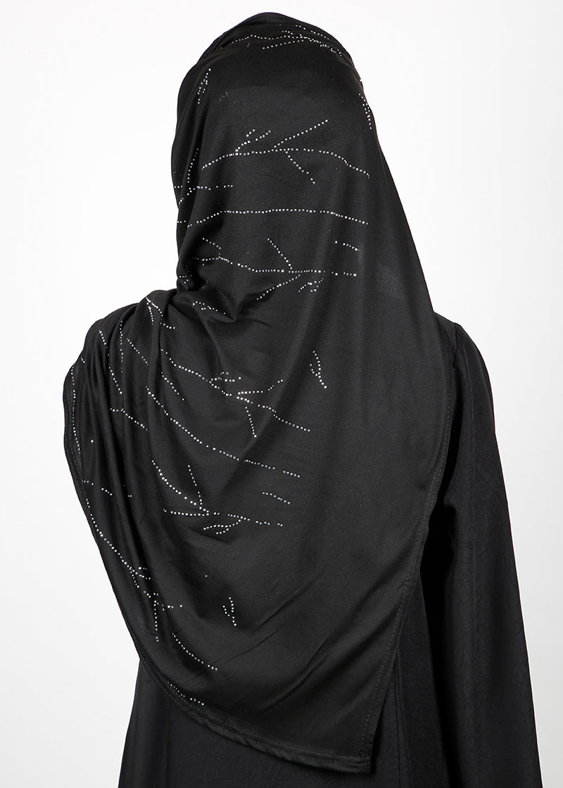 BeingMuslims Elegant Diamond Work Jersey Black Hijab