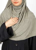 BeingMuslims Elegant Diamond Work Jersey Dull Olive Hijab