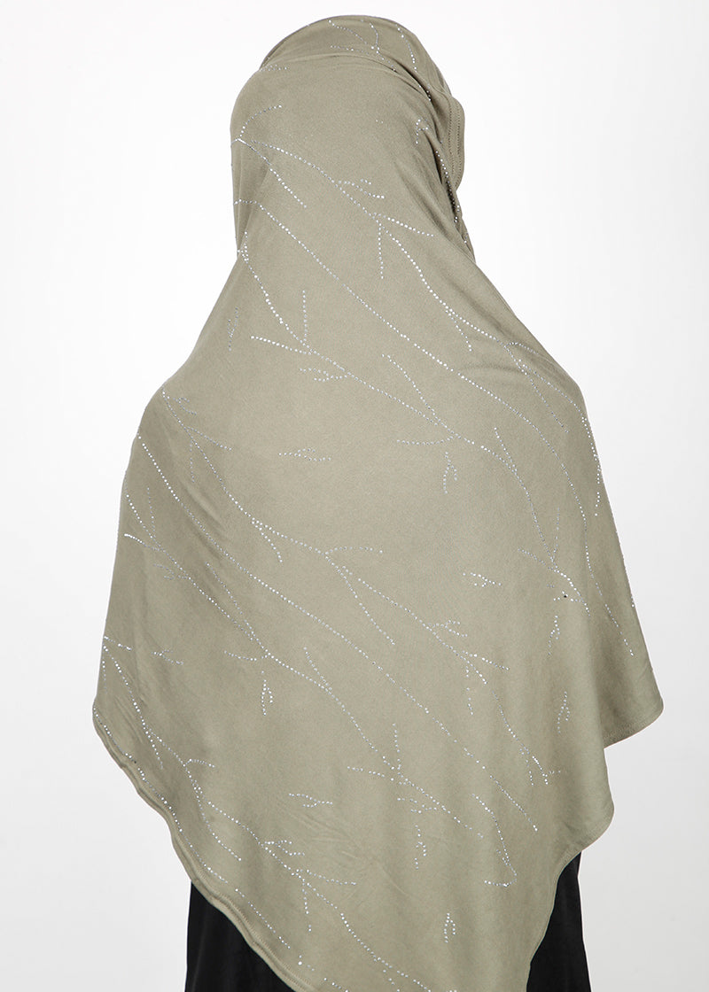 BeingMuslims Elegant Diamond Work Jersey Dull Olive Hijab