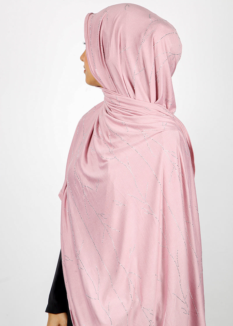 BeingMuslims Elegant Diamond Work Jersey Dusty Rose Hijab
