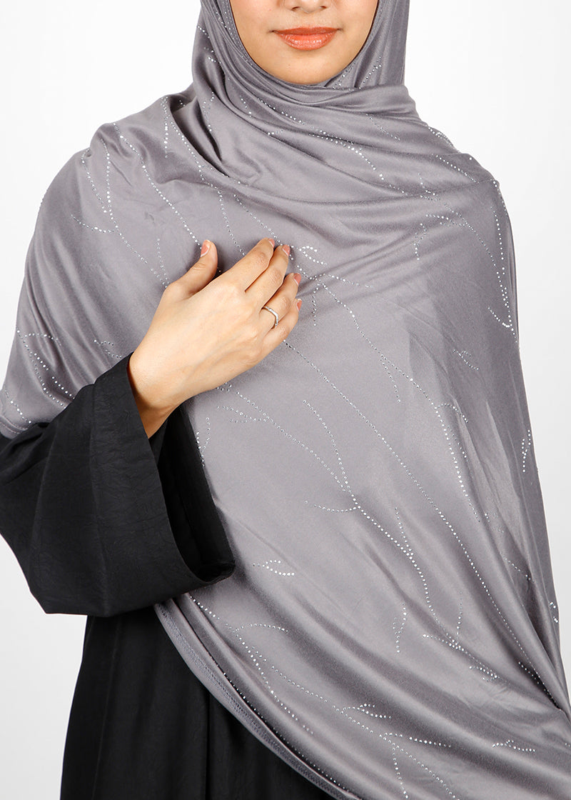 BeingMuslims Elegant Diamond Work Jersey Grey Hijab